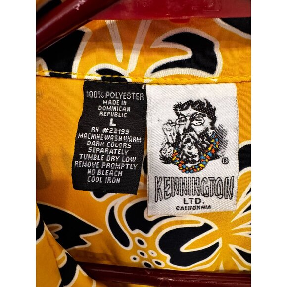 Vintage Kennington Hawaiian Shirt Mens L Yellow Black Floral Aloha 90s Surf Vibe - Picture 3 of 8